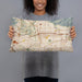 Person holding 20x12 Custom Pasadena California Map Throw Pillow in Woodblock