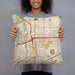 Person holding 18x18 Custom Pasadena California Map Throw Pillow in Woodblock