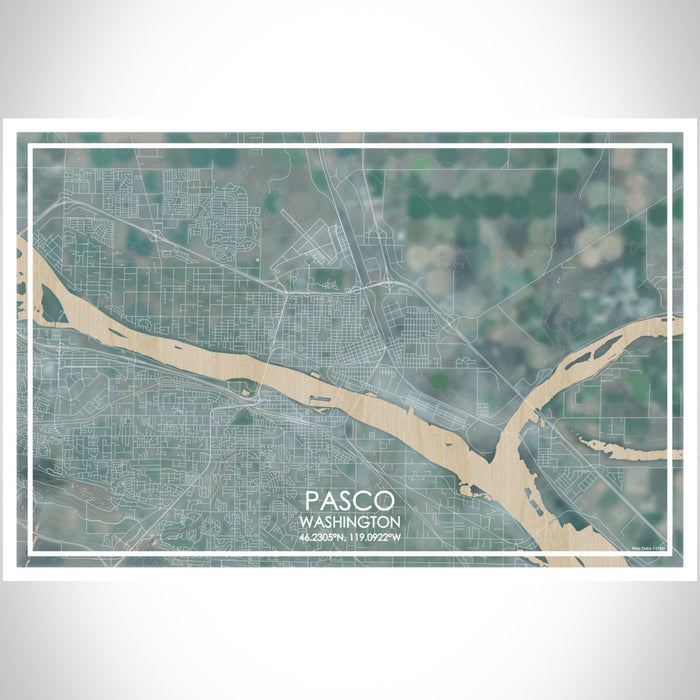 Pasco Washington Map Print Landscape Orientation in Afternoon Style With Shaded Background
