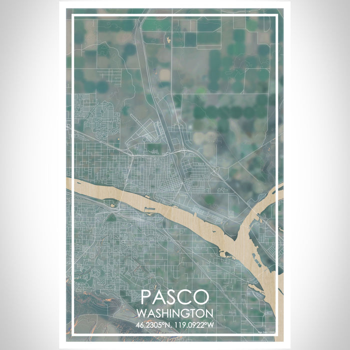 Pasco Washington Map Print Portrait Orientation in Afternoon Style With Shaded Background