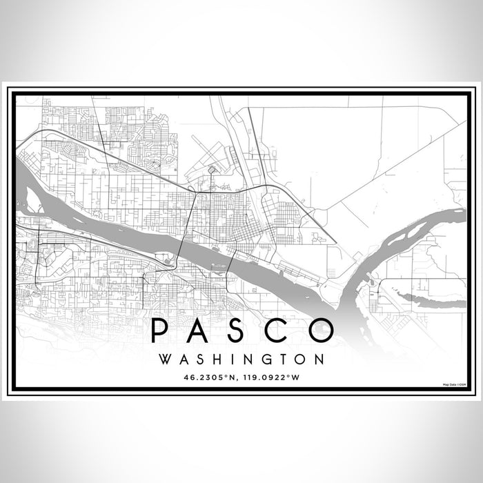 Pasco Washington Map Print Landscape Orientation in Classic Style With Shaded Background