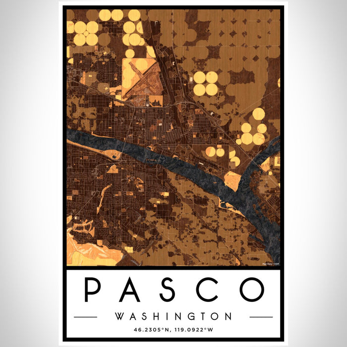 Pasco Washington Map Print Portrait Orientation in Ember Style With Shaded Background