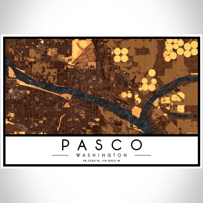 Pasco Washington Map Print Landscape Orientation in Ember Style With Shaded Background
