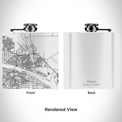Rendered View of Pasco Washington Map Engraving on 6oz Stainless Steel Flask in White