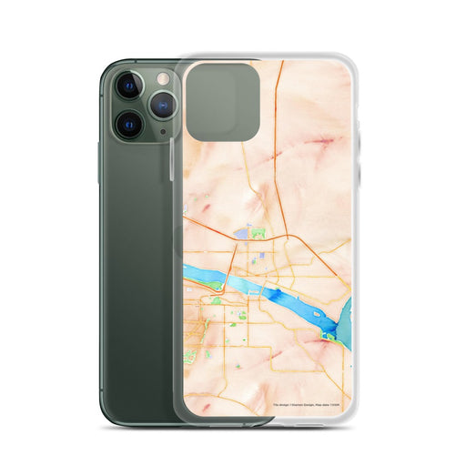 Custom Pasco Washington Map Phone Case in Watercolor on Table with Laptop and Plant
