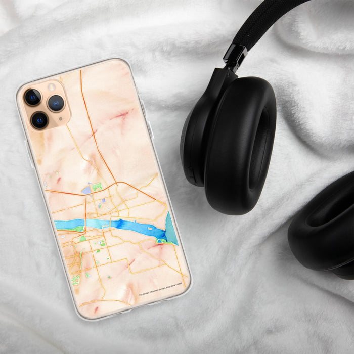 Custom Pasco Washington Map Phone Case in Watercolor on Table with Black Headphones