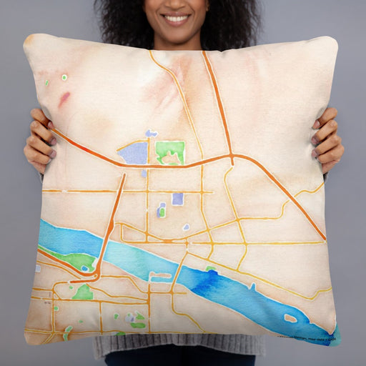 Person holding 22x22 Custom Pasco Washington Map Throw Pillow in Watercolor