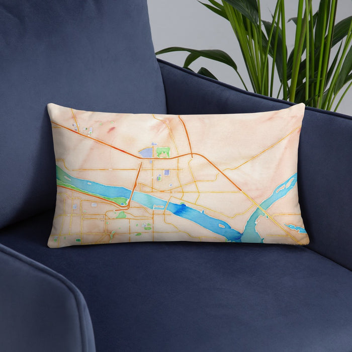 Custom Pasco Washington Map Throw Pillow in Watercolor on Blue Colored Chair