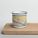 Front View Custom Pasco Washington Map Enamel Mug in Woodblock on Cutting Board