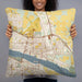 Person holding 22x22 Custom Pasco Washington Map Throw Pillow in Woodblock