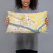 Person holding 20x12 Custom Pasco Washington Map Throw Pillow in Woodblock
