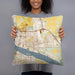 Person holding 18x18 Custom Pasco Washington Map Throw Pillow in Woodblock