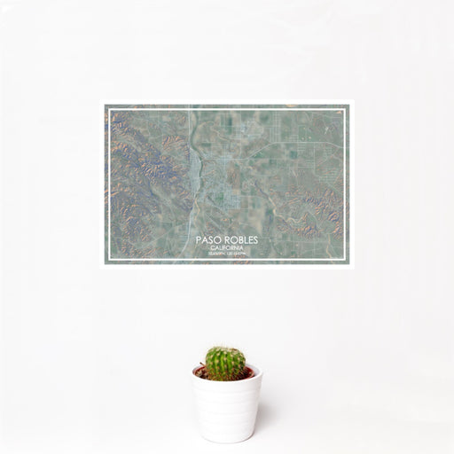 12x18 Paso Robles California Map Print Landscape Orientation in Afternoon Style With Small Cactus Plant in White Planter