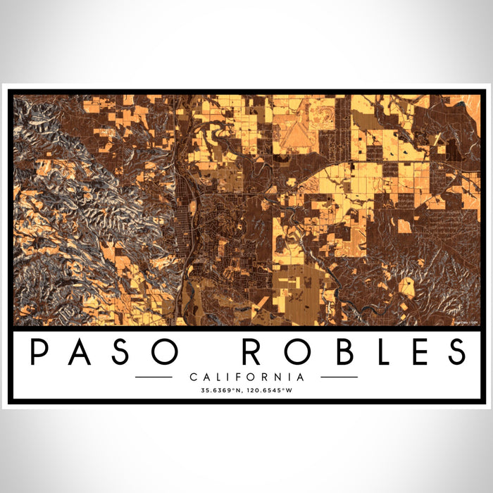 Paso Robles California Map Print Landscape Orientation in Ember Style With Shaded Background