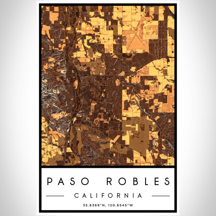Paso Robles California Map Print Portrait Orientation in Ember Style With Shaded Background