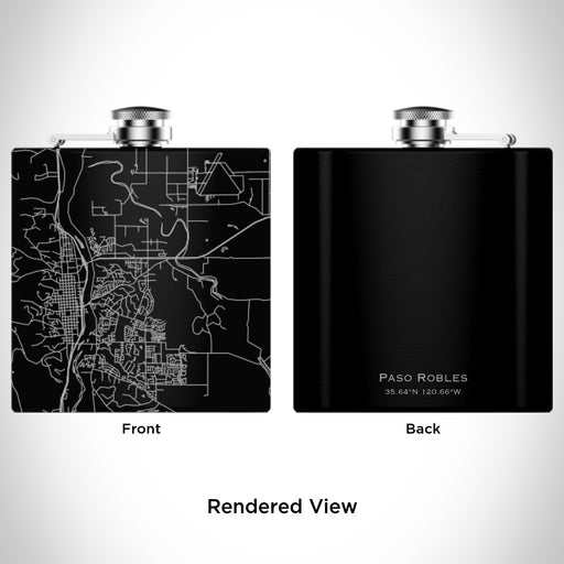 Rendered View of Paso Robles California Map Engraving on 6oz Stainless Steel Flask in Black