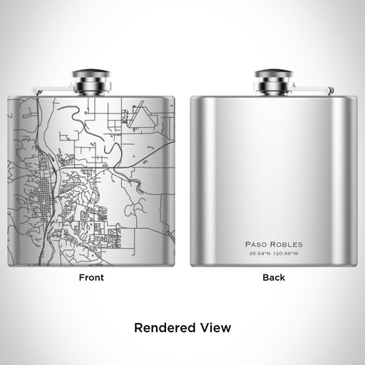 Rendered View of Paso Robles California Map Engraving on 6oz Stainless Steel Flask