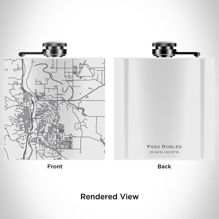 Rendered View of Paso Robles California Map Engraving on 6oz Stainless Steel Flask in White