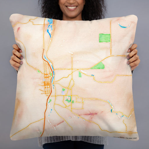 Person holding 22x22 Custom Paso Robles California Map Throw Pillow in Watercolor