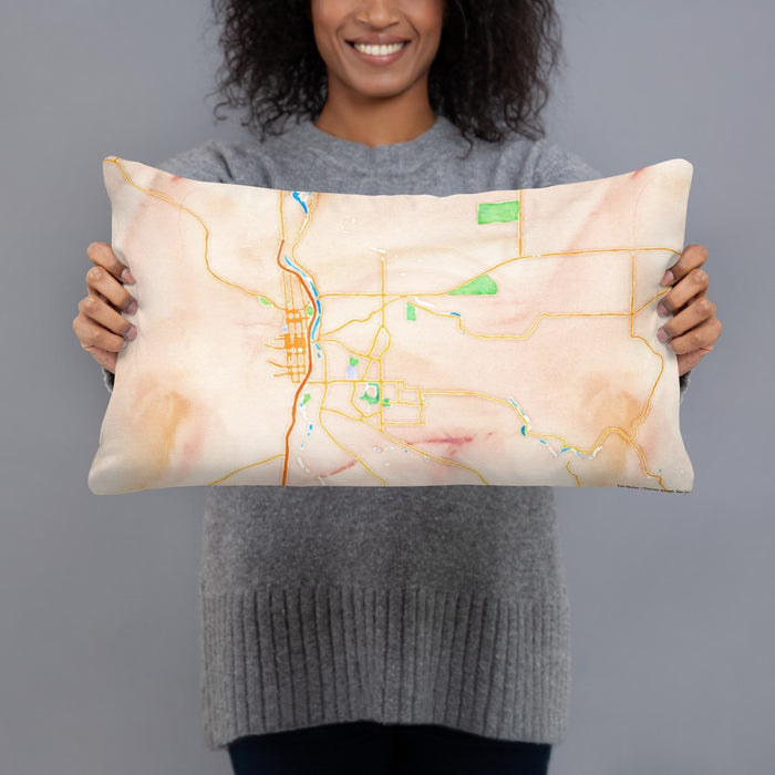 Person holding 20x12 Custom Paso Robles California Map Throw Pillow in Watercolor