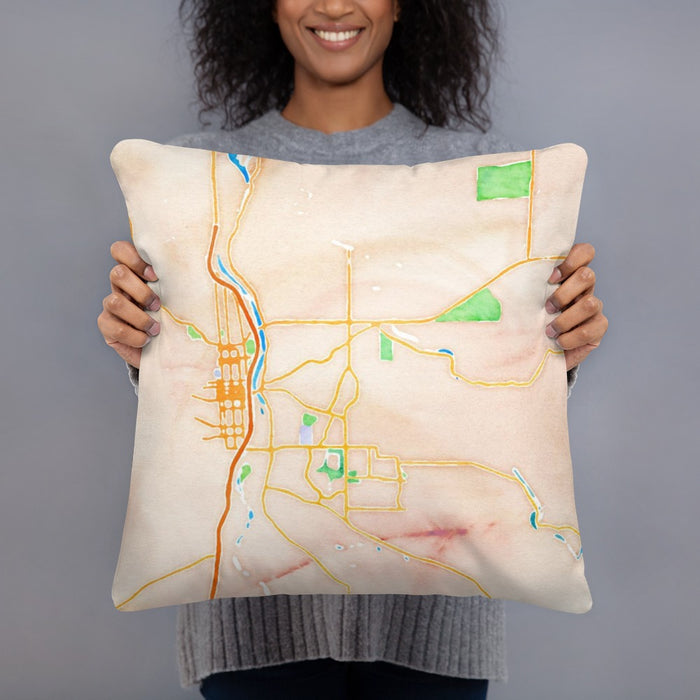 Person holding 18x18 Custom Paso Robles California Map Throw Pillow in Watercolor
