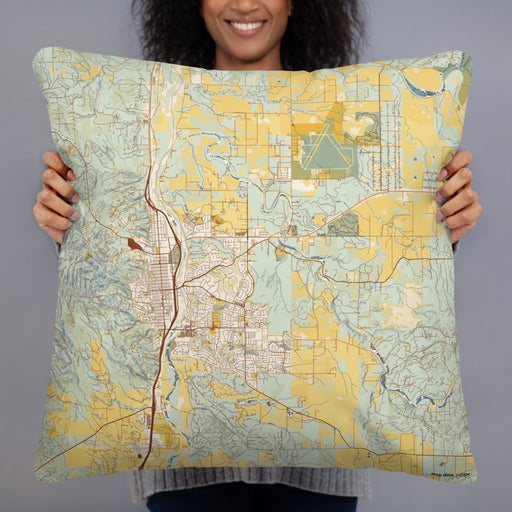 Person holding 22x22 Custom Paso Robles California Map Throw Pillow in Woodblock