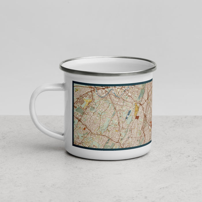 Left View Custom Passaic New Jersey Map Enamel Mug in Woodblock