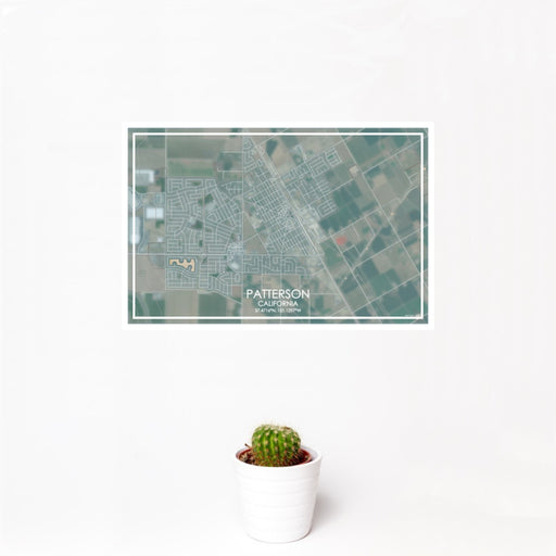 12x18 Patterson California Map Print Landscape Orientation in Afternoon Style With Small Cactus Plant in White Planter