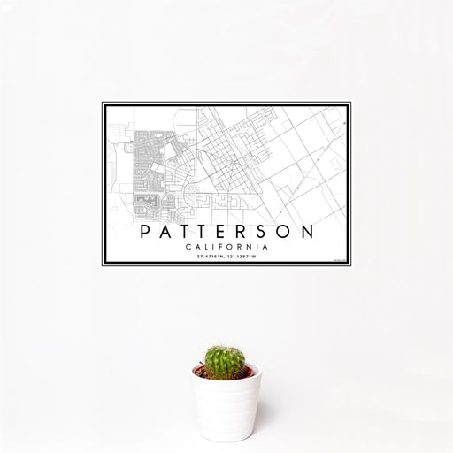 12x18 Patterson California Map Print Landscape Orientation in Classic Style With Small Cactus Plant in White Planter