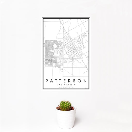 12x18 Patterson California Map Print Portrait Orientation in Classic Style With Small Cactus Plant in White Planter