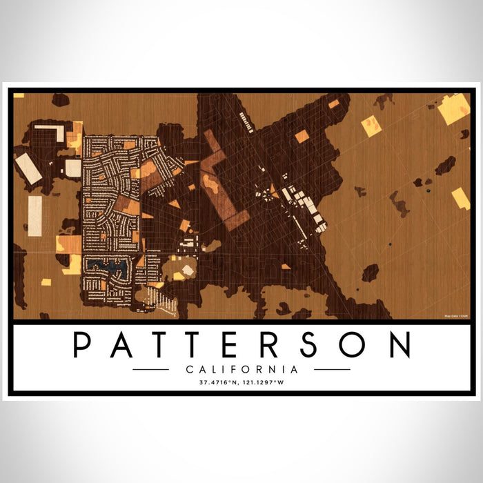 Patterson California Map Print Landscape Orientation in Ember Style With Shaded Background