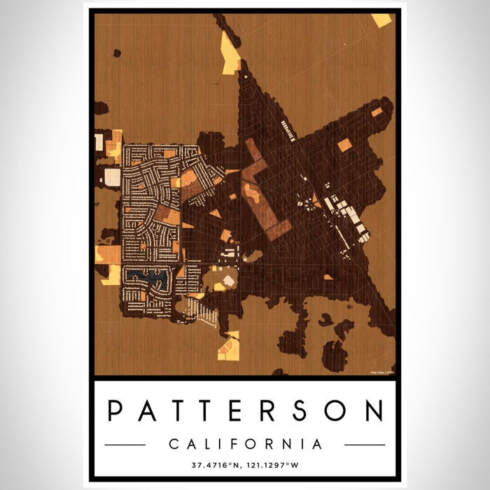 Patterson California Map Print Portrait Orientation in Ember Style With Shaded Background