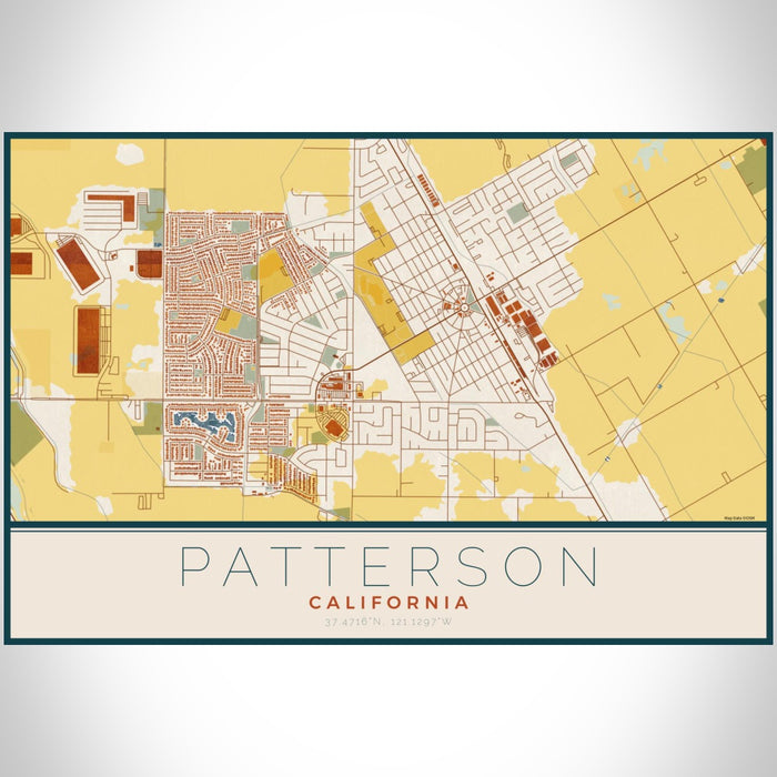 Patterson California Map Print Landscape Orientation in Woodblock Style With Shaded Background