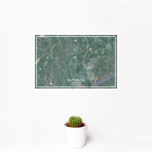 12x18 Patterson New York Map Print Landscape Orientation in Afternoon Style With Small Cactus Plant in White Planter