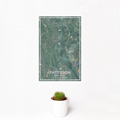 12x18 Patterson New York Map Print Portrait Orientation in Afternoon Style With Small Cactus Plant in White Planter