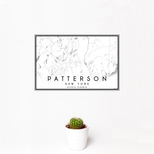 12x18 Patterson New York Map Print Landscape Orientation in Classic Style With Small Cactus Plant in White Planter