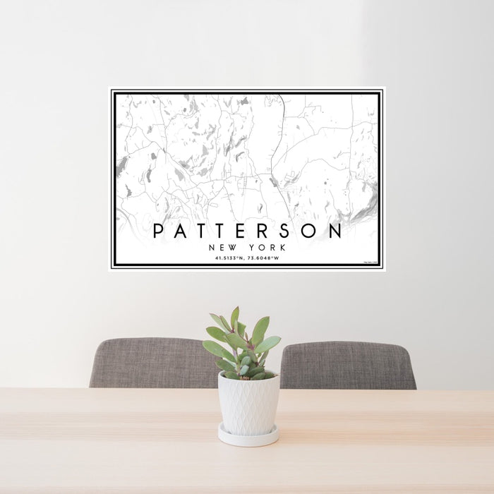 24x36 Patterson New York Map Print Landscape Orientation in Classic Style Behind 2 Chairs Table and Potted Plant