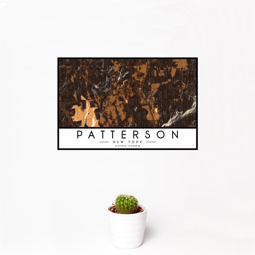 12x18 Patterson New York Map Print Landscape Orientation in Ember Style With Small Cactus Plant in White Planter