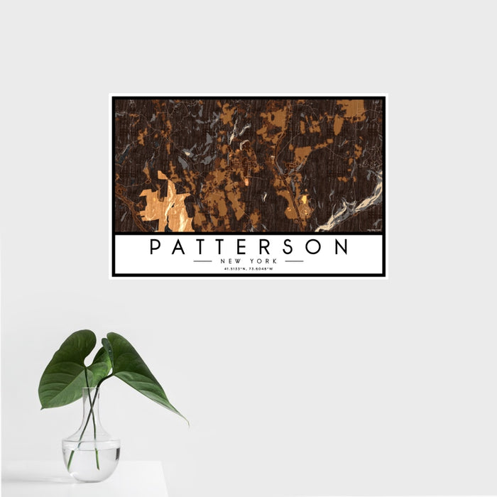 16x24 Patterson New York Map Print Landscape Orientation in Ember Style With Tropical Plant Leaves in Water