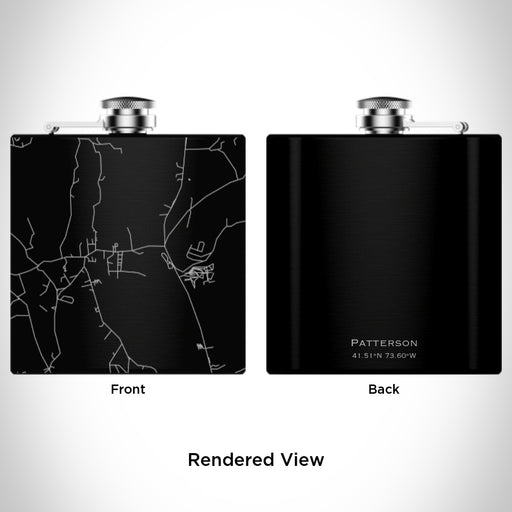 Rendered View of Patterson New York Map Engraving on 6oz Stainless Steel Flask in Black