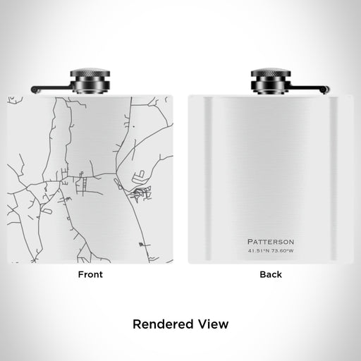 Rendered View of Patterson New York Map Engraving on 6oz Stainless Steel Flask in White