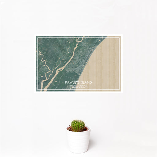 12x18 Pawleys Island South Carolina Map Print Landscape Orientation in Afternoon Style With Small Cactus Plant in White Planter