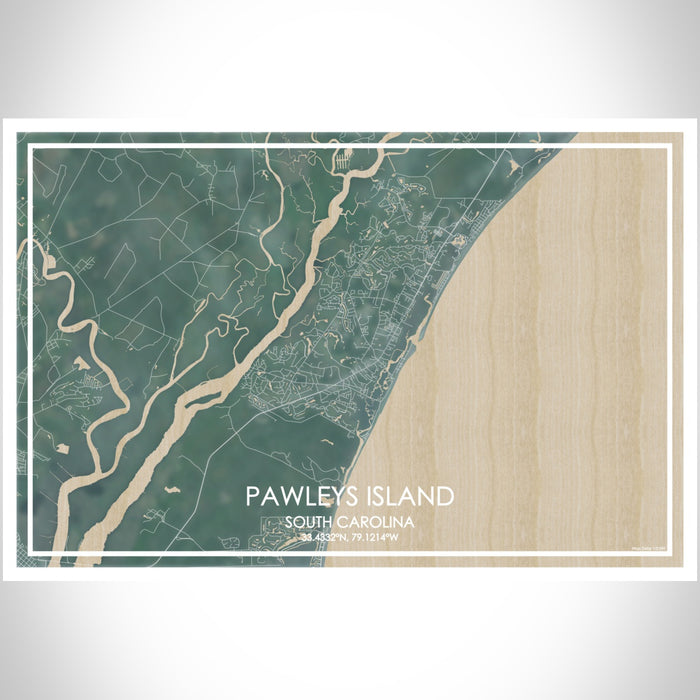 Pawleys Island South Carolina Map Print Landscape Orientation in Afternoon Style With Shaded Background