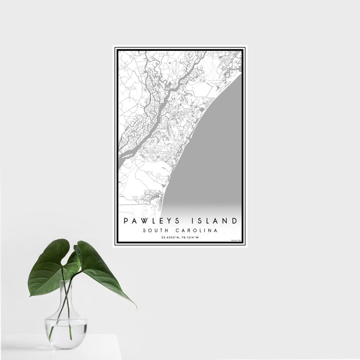 16x24 Pawleys Island South Carolina Map Print Portrait Orientation in Classic Style With Tropical Plant Leaves in Water