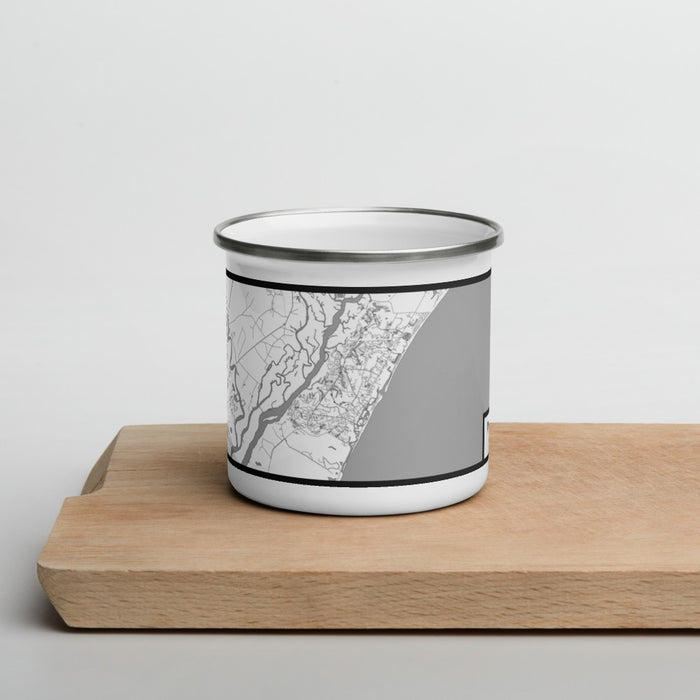 Front View Custom Pawleys Island South Carolina Map Enamel Mug in Classic on Cutting Board