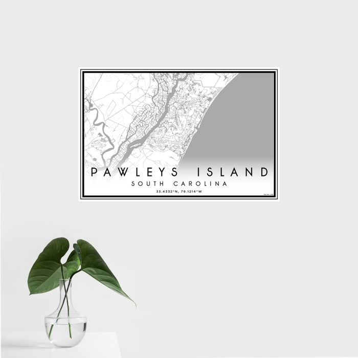 16x24 Pawleys Island South Carolina Map Print Landscape Orientation in Classic Style With Tropical Plant Leaves in Water
