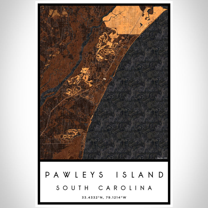 Pawleys Island South Carolina Map Print Portrait Orientation in Ember Style With Shaded Background