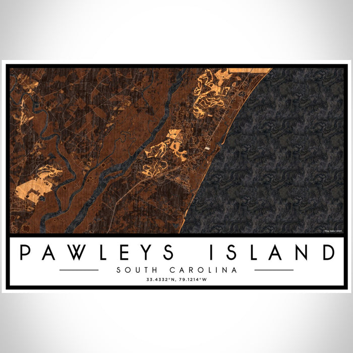 Pawleys Island South Carolina Map Print Landscape Orientation in Ember Style With Shaded Background