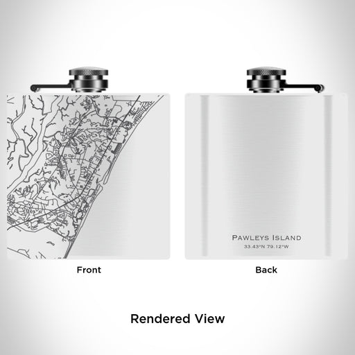 Rendered View of Pawleys Island South Carolina Map Engraving on 6oz Stainless Steel Flask in White