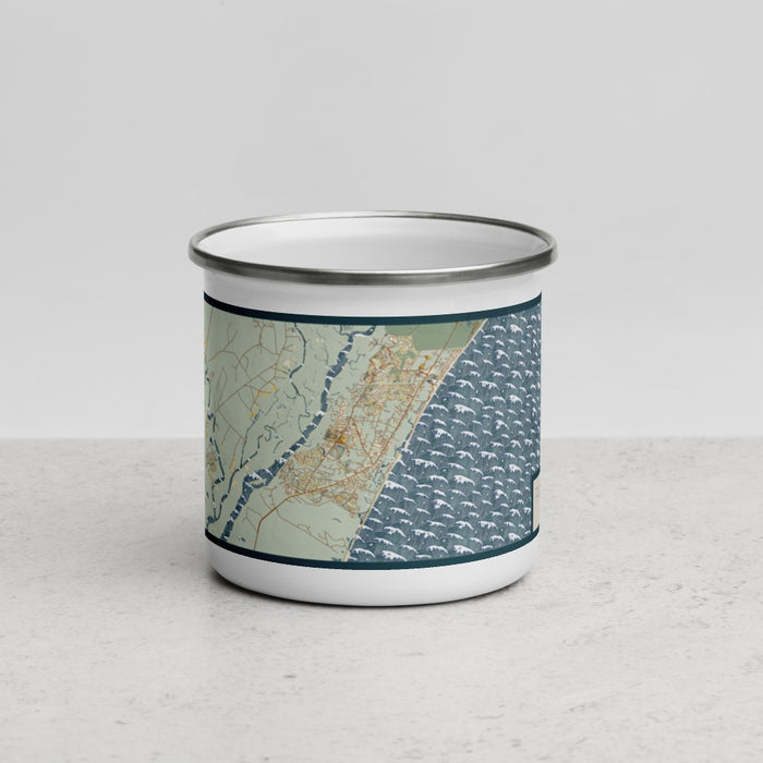 Front View Custom Pawleys Island South Carolina Map Enamel Mug in Woodblock